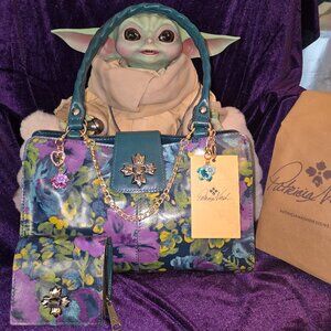 Patricia Nash Rosina Leather Shoulder Satchel in Deep Blue Nature - New & Wallet